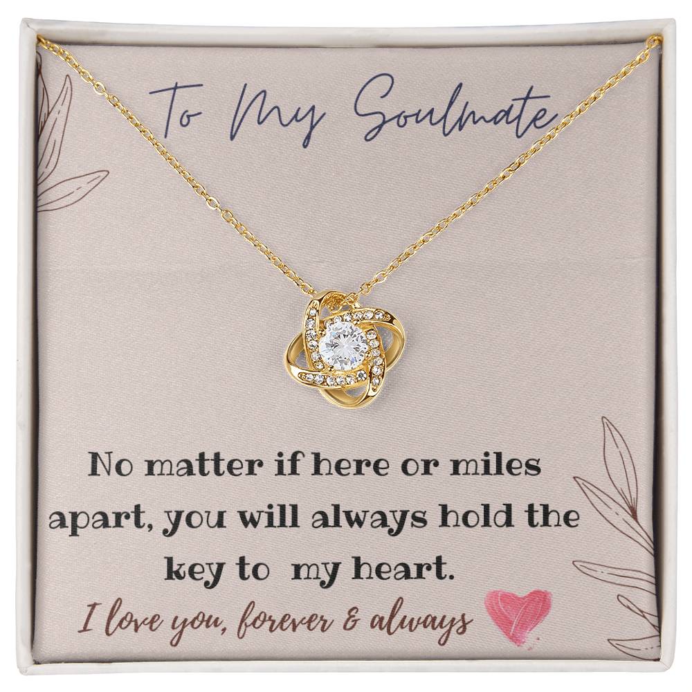 To My Beautiful Soulmate Necklace: Love Knot in Gold & White Gold