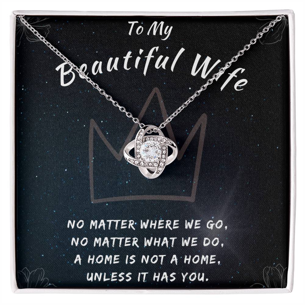 To My Beautiful Wife Necklace - Love Knot in Gold & White Gold