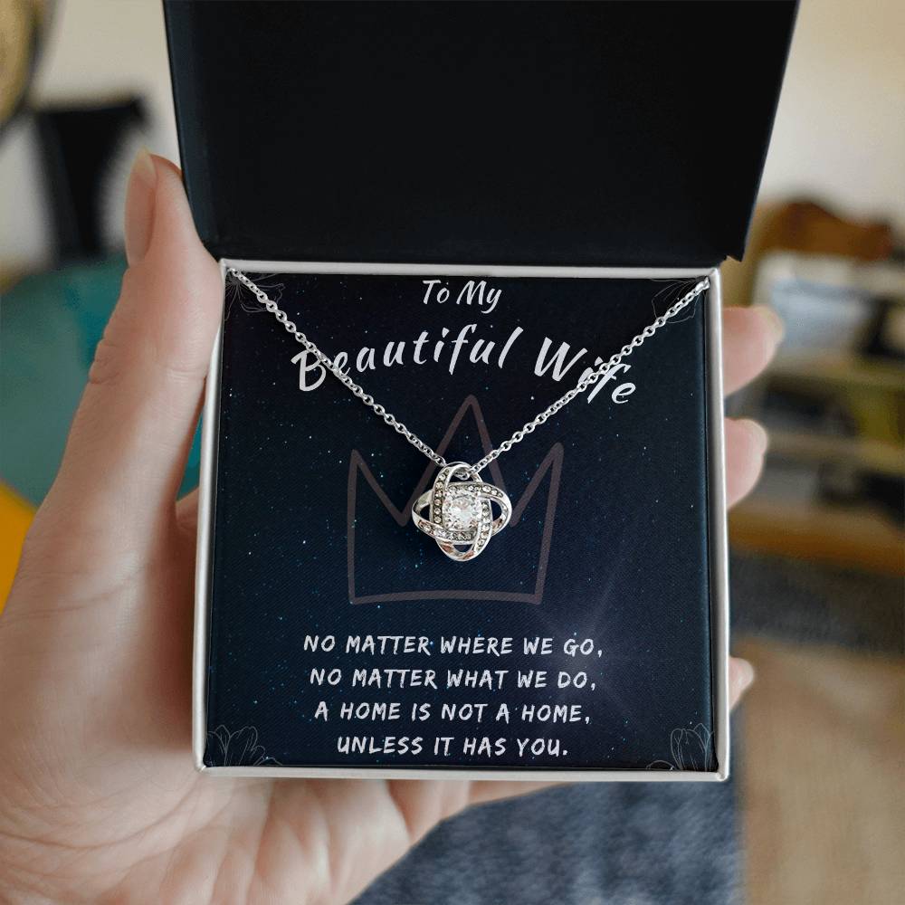 To My Beautiful Wife Necklace - Love Knot in Gold & White Gold