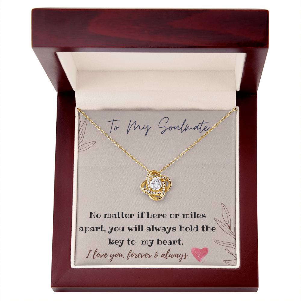 To My Beautiful Soulmate Necklace: Love Knot in Gold & White Gold