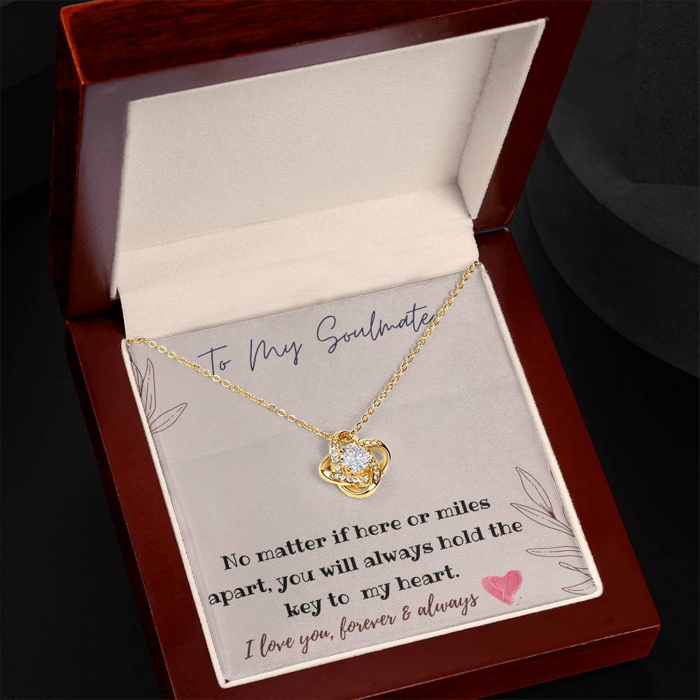 To My Beautiful Soulmate Necklace: Love Knot in Gold & White Gold